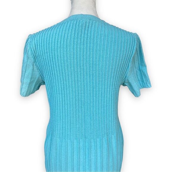 ST. John Sport Blue Green Ribbed Stretch Knit Short Sleeve Dress Dress | Small - Picture 6 of 15